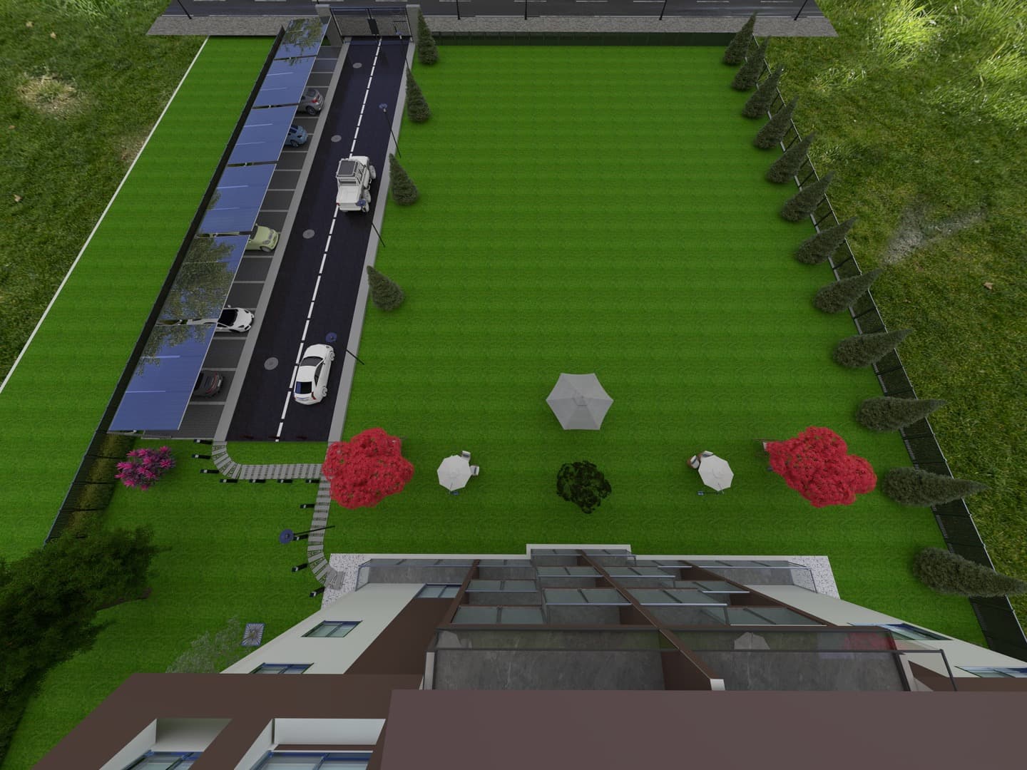 Full building view in mountain setting