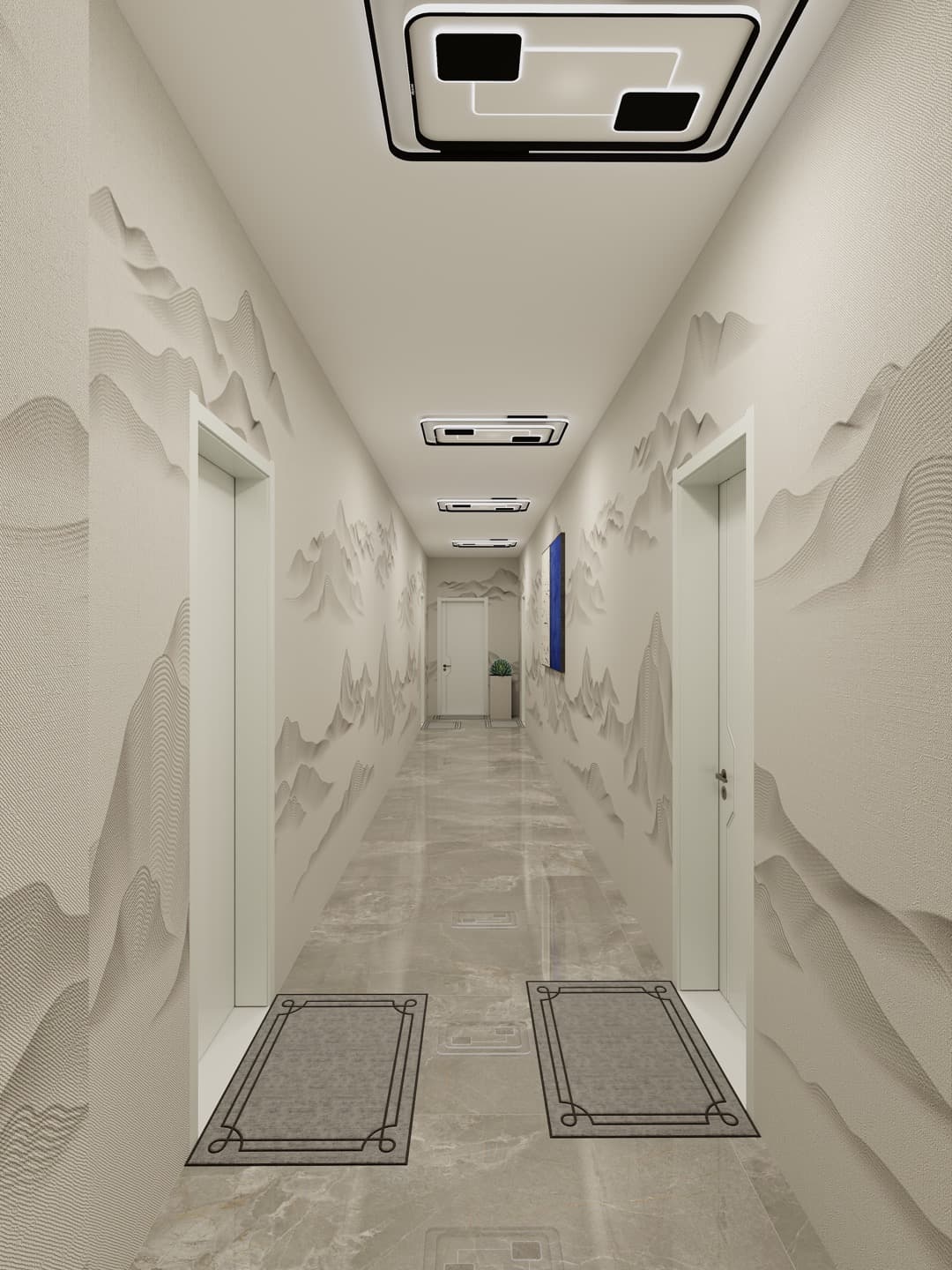 Contemporary hallway with modern lighting